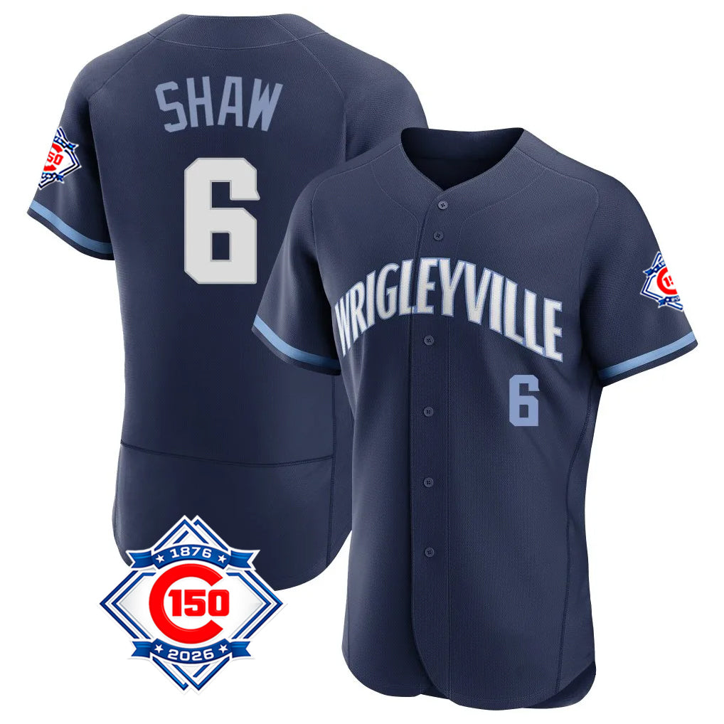 Chicago Cubs #6 Matt Shaw Player Navy Fedasgoge City Connect 150th Anniversary Limited Elite Home Stitched Jerseys