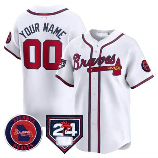 Custom Atlanta Braves 2024 Spring Training Patch Vapor Premier Limited Jersey ¨C White Fedasgoge