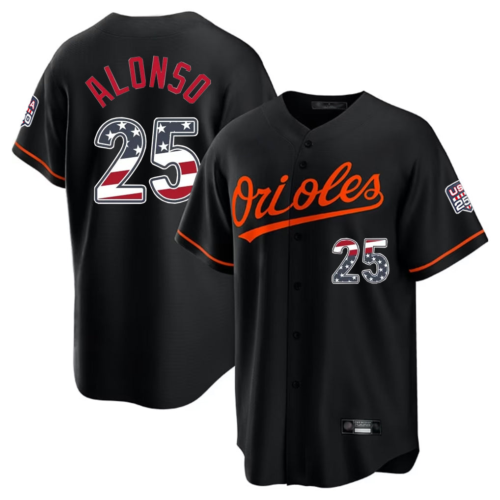 Baltimore Orioles #25 Pete Alonso Player Black Fedasgoge USA 250 Fourth of July Home Game Stitched Jerseys