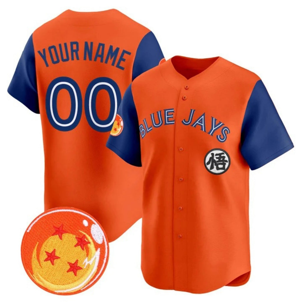 Custom Toronto Blue Jays x Dragon Ball Royal Orange Fedasgoge Vapor Premier Limited Jersey - All Stitched