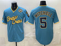 Milwaukee Brewers #5 Garrett Mitchell Powder Blue Fedasgoge City Connect With Home & Bob Uecker Patch Limited Stitched Jersey
