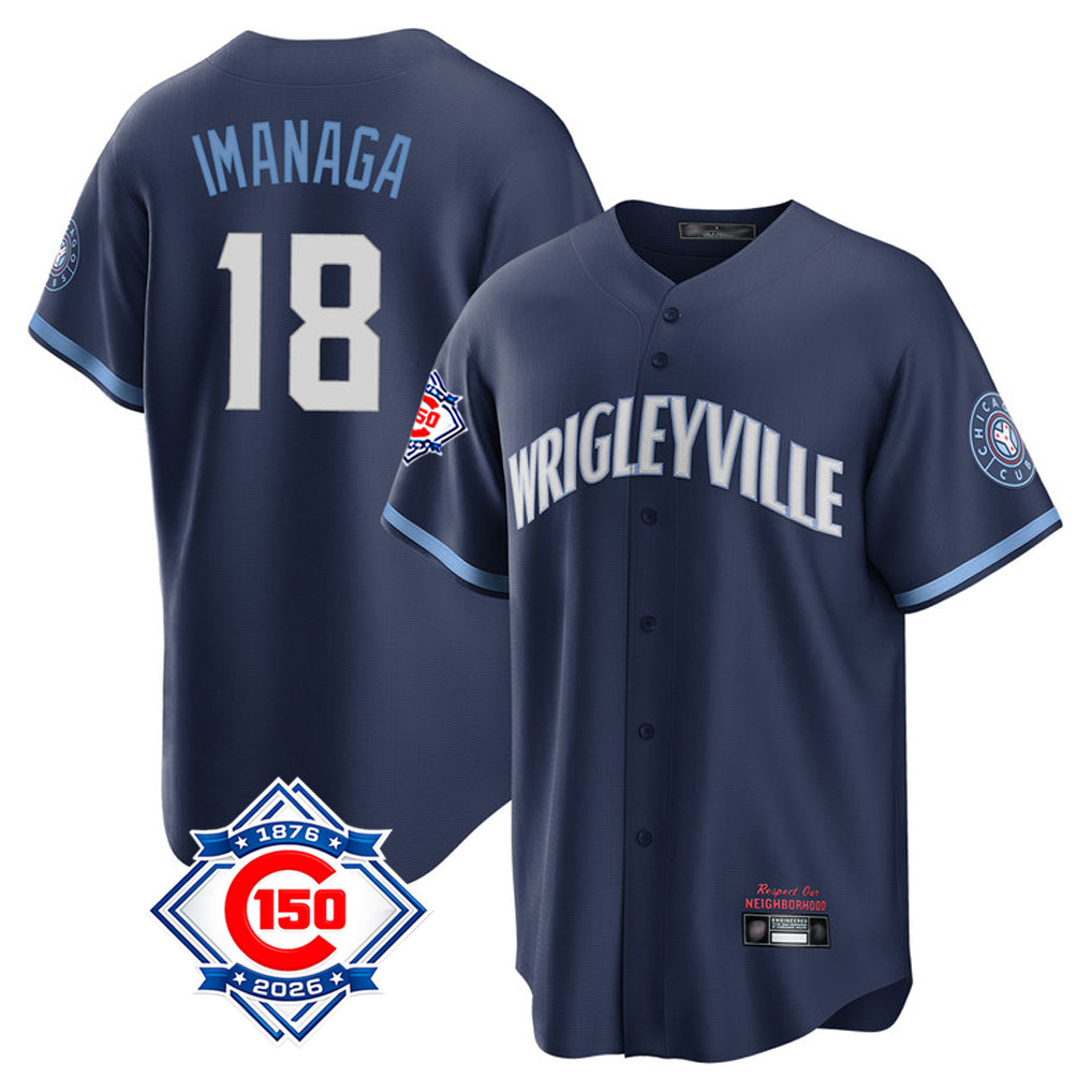 Chicago Cubs #18 Shota Imanaga Player Navy Fedasgoge 150th Anniversary City Connect Home Game Stitched Jerseys
