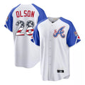 Atlanta Braves #28 Matt Olson Player White Fedasgoge USA 250 Fourth Of July City Connect Home Game Stitched Jerseys