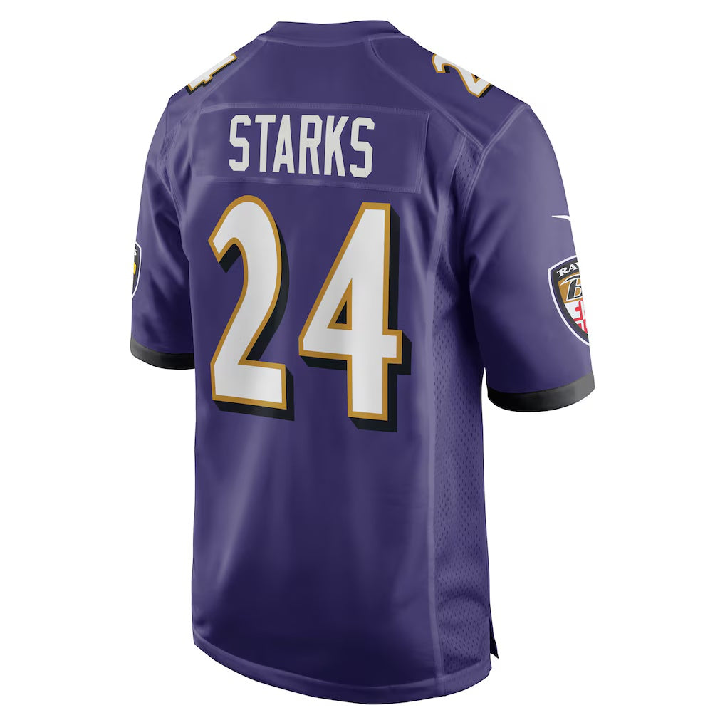 B.Ravens #24 Malaki Starks Purple Fedasgoge 2025 active First Round Pick Game Jersey