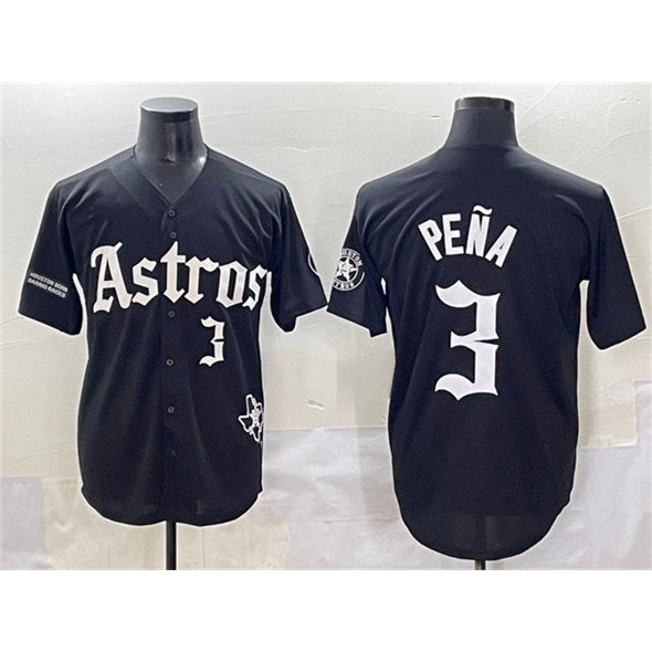 Houston Astros #3 Jeremy Pena Black Fedasgoge Gothic 'Houston Born Barrio Raised' Limited Stitched Jersey