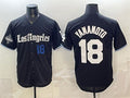 Los Angeles Dodgers #18 Yoshinobu Yamamoto Black Fedasgoge 2025 World Series Champions Patch 'Gothic Edition' Vapor Premier Limited Stitched Jersey