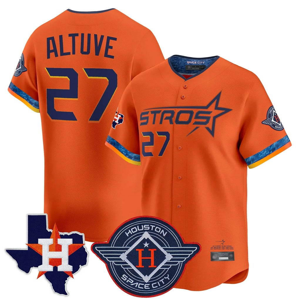 Houston Astros #27 Jose Altuve Player Orange Fedasgoge City Connect Texas Patch Vapor Premier Limited Home Stitched Jerseys