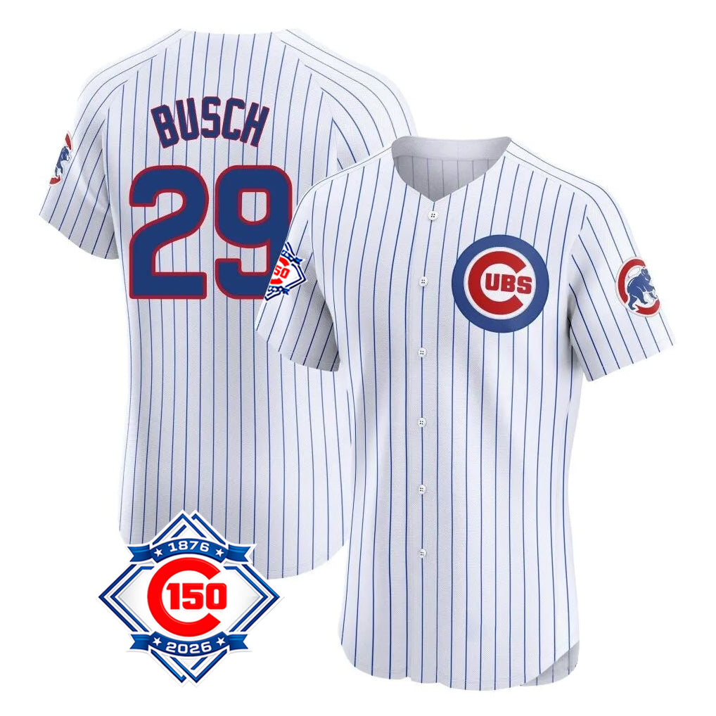 Chicago Cubs #29 Michael Busch Player White Fedasgoge 150th Anniversary Limited Elite Home Game Stitched Jerseys