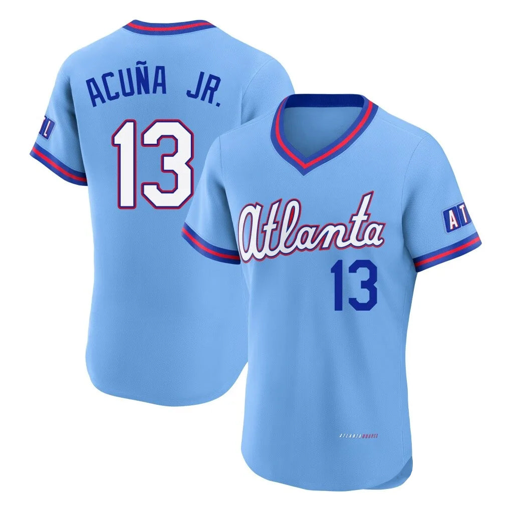 Atlanta Braves #13 Ronald Acuna Jr Player Powder Blue Fedasgoge 2026 City Connect T-shirt Limited Elite Home Game Stitched Jerseys