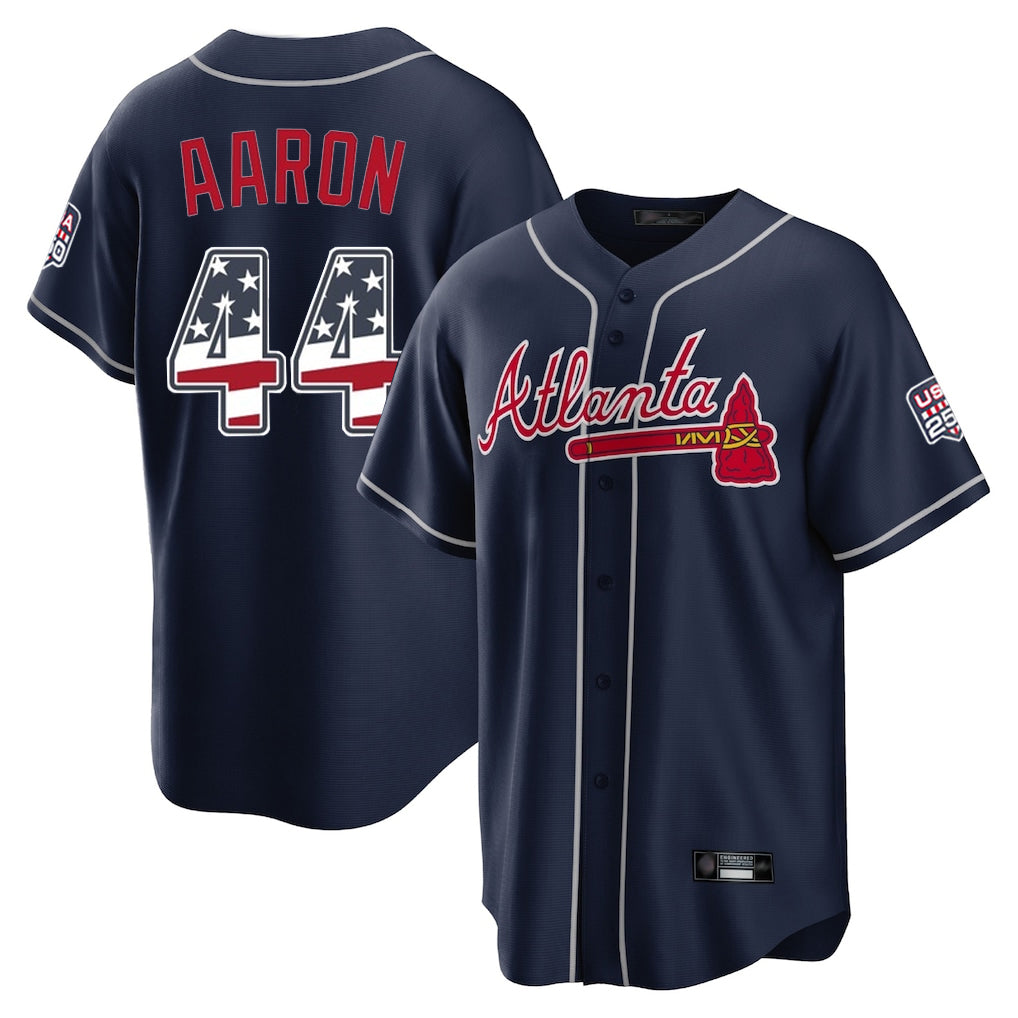 Atlanta Braves #44 Hank Aaron Player Navy Fedasgoge USA 250 Fourth Of July Limited Home Game Stitched Jerseys