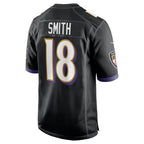 B.Ravens #18 Roquan Smith Black Fedasgoge Alternate Game Jersey