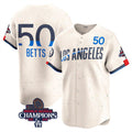 Los Angeles Dodgers #50 Mookie Betts Cream Fedasgoge 2024 World Series Champions City Connect Limited Stitched Jersey