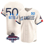 Los Angeles Dodgers #50 Mookie Betts Cream Fedasgoge 2024 World Series Champions City Connect Limited Stitched Jersey