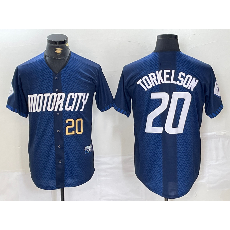 Detroit Tigers #20 Spencer Torkelson Number 2024 Navy Fedasgoge City Connect Cool Base Limited Stitched Jersey 2