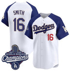 Los Angeles Dodgers #16 Will Smith White Blue Fedasgoge 2025 Champions Stitched Jersey