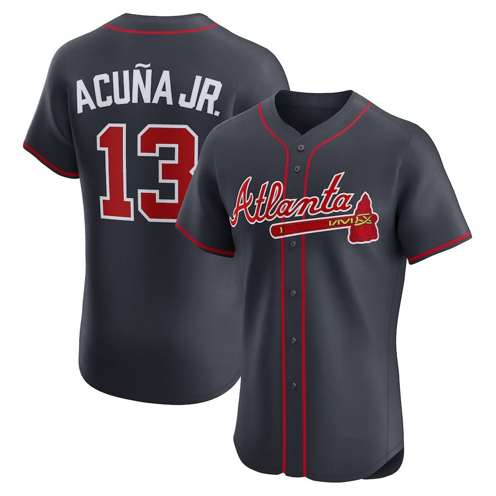 Atlanta Braves #13 Ronald Acuna Jr Navy FOULKSSHOP Alternate Elite Jersey