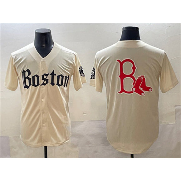 Boston Red Sox Team Big Logo Cream Fedasgoge Gothic Vapor Limited Stitched Jersey