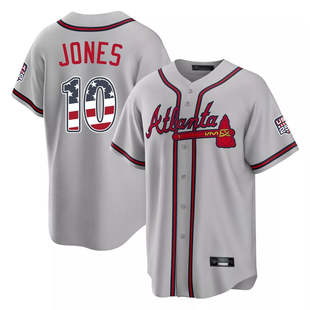 Atlanta Braves #10 Chipper Jones Player Gray Fedasgoge USA 250 Fourth Of July Limited Home Game Stitched Jerseys