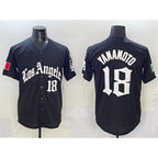Los Angeles Dodgers #18 Yoshinobu Yamamoto Black Fedasgoge Mexico 2025 LA Gothic Style With Fernando Patch Vapor Premier Limited Stitched Jersey