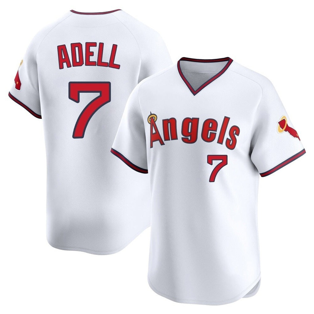 Los Angeles Angels #7 Jo Adell Player White Fedasgoge T-shirt Home Limited Stitched Jerseys