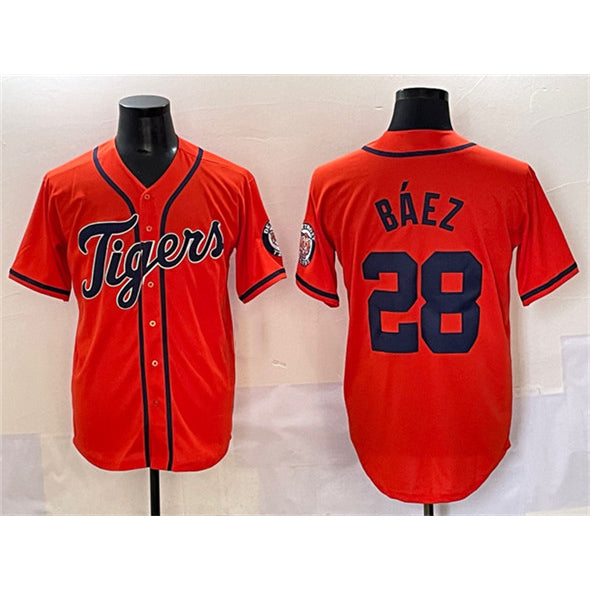 Detroit Tigers #28 Javier B¨¢ez Orange Fedasgoge With Patch Cool Base Stitched Jersey