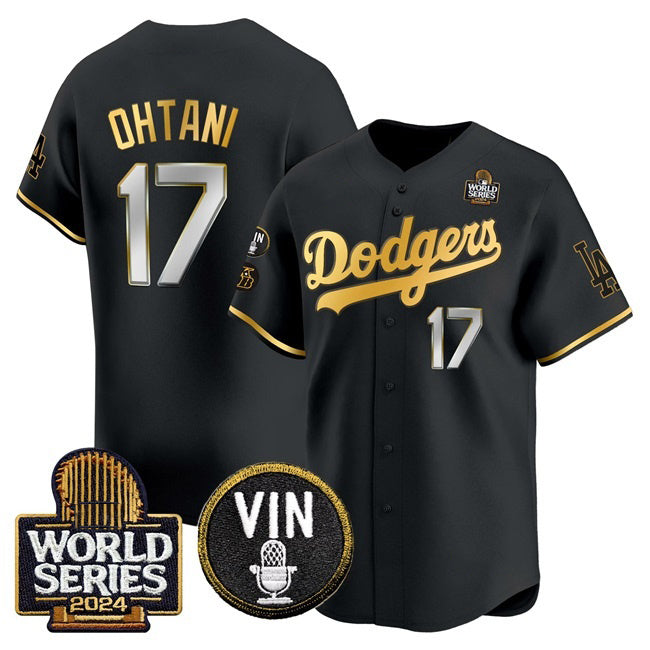 Los Angeles Dodgers #17 Shohei Ohtani Black Gold Fedasgoge 2024 World Series Vin & Kobe Patch Limited Stitched Jersey