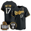 Los Angeles Dodgers #17 Shohei Ohtani Black Gold Fedasgoge 2024 World Series Vin & Kobe Patch Limited Stitched Jersey