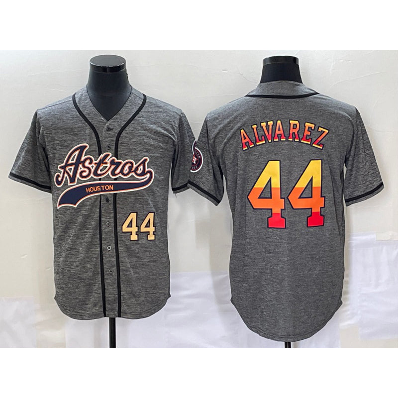 Houston Astros #44 Yordan Alvarez Number Grey Fedasgoge Gridiron Cool Base Stitched Jersey
