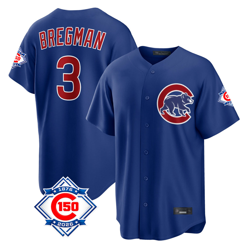 Chicago Cubs #3 Alex Bregman Player Royal Fedasgoge 150th Anniversary Home Game Stitched Jerseys