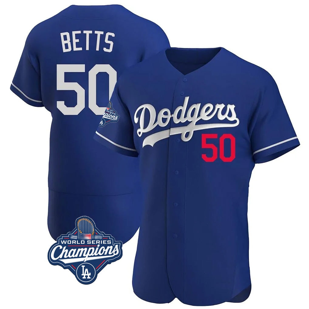 Los Angeles Dodgers #50 Mookie Betts Player Royal Fedasgoge World Series Meet Limited Elite Home Stitched Jerseys