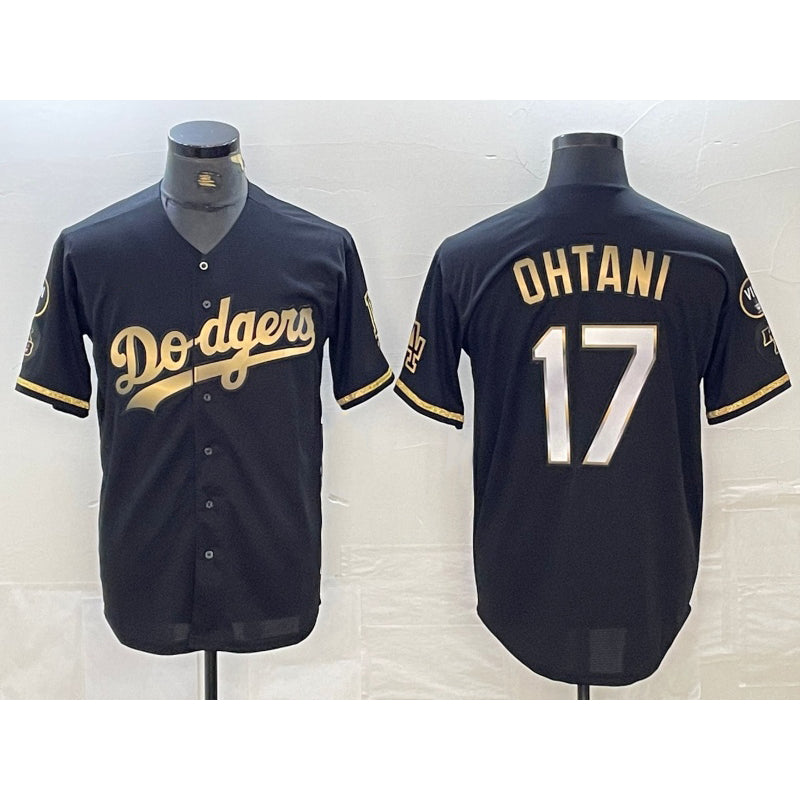 Los Angeles Dodgers #17 Shohei Ohtani Black Gold Fedasgoge Stitched Cool Base Jerseys