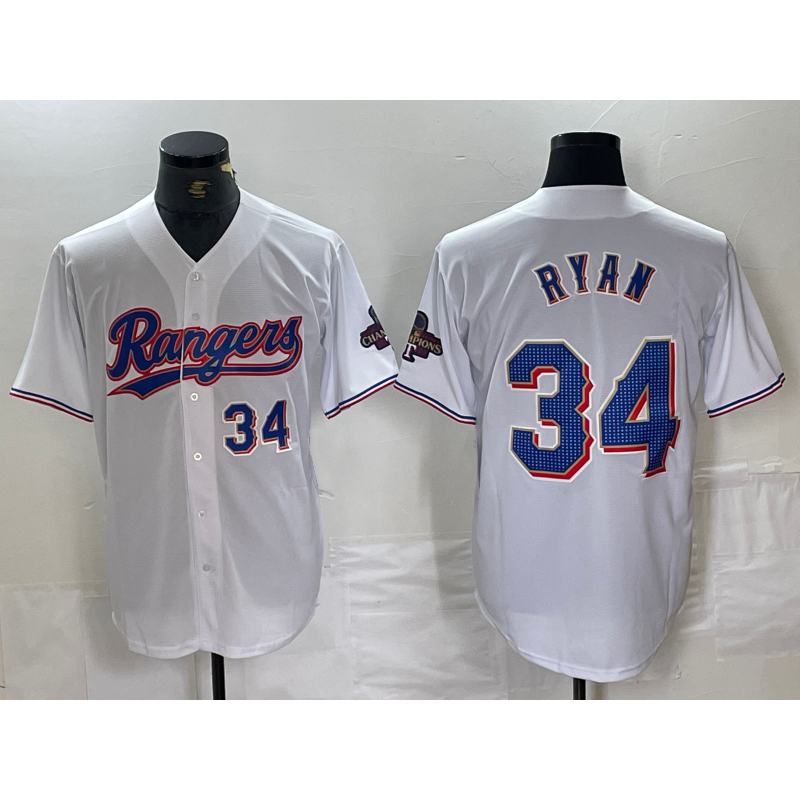 Texas Rangers #34 Nolan Ryan Number White Fedasgoge 2024 Gold Collection Limited Cool Base Jerseys