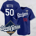 Los Angeles Dodgers #50 Mookie Betts Blue Fedasgoge 2025 World Series Vapor Limited Stitched Jersey