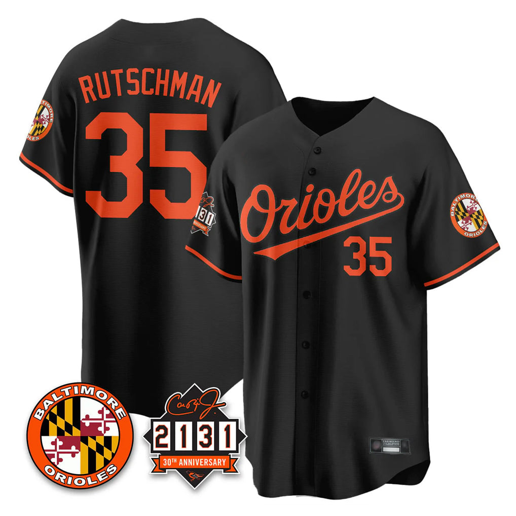 Baltimore Orioles #35 Adley Rutschman Player Black Fedasgoge 30th Anniversary of 2131 Home Game Stitched Jerseys