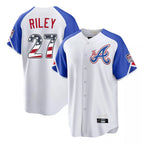 Atlanta Braves #27 Austin Riley Player White Fedasgoge USA 250 Fourth Of July City Connect Home Game Stitched Jerseys