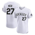 Colorado Rockies #27 Jordan Beck Player White Fedasgoge Limited Elite Home Stitched Jerseys