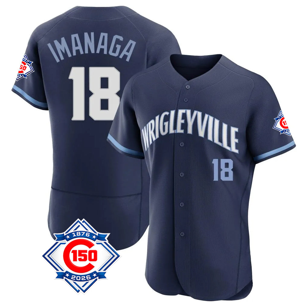 Chicago Cubs #18 Shota Imanaga Player Navy Fedasgoge City Connect 150th Anniversary Limited Elite Home Stitched Jerseys