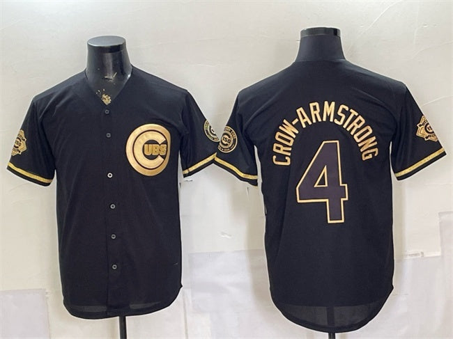 Chicago Cubs #4 Pete Crow-Armstrong Black Gold Fedasgoge 150th Anniversary Patch Stitched Jersey