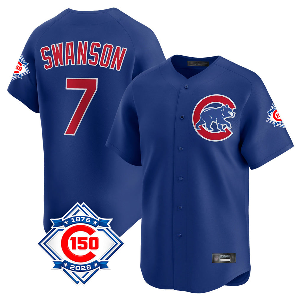 Chicago Cubs #7 Dansby Swanson Player Royal Fedasgoge 150th Anniversary Limited Home Stitched Jerseys