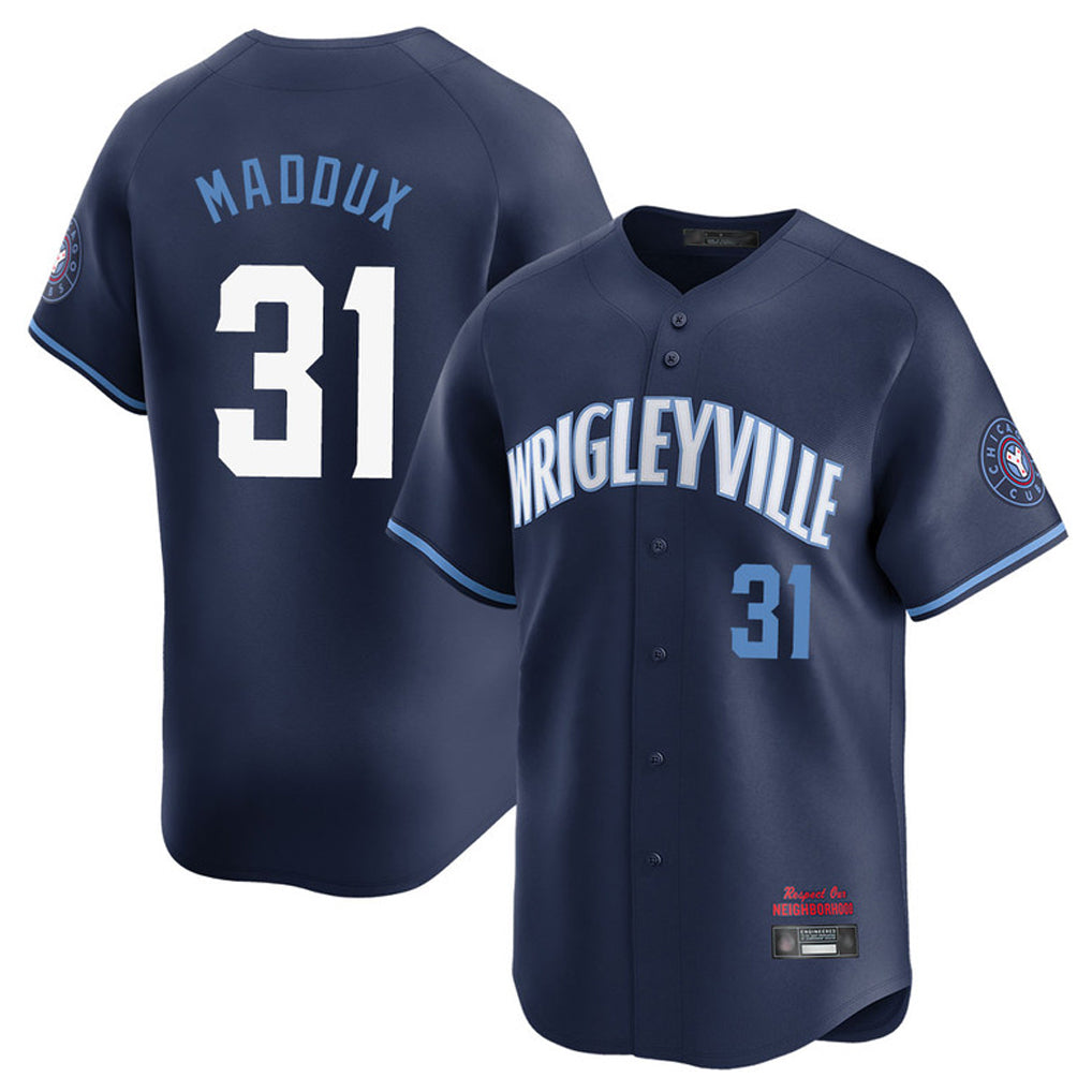 Chicago Cubs #31 Greg Maddux Player Navy Fedasgoge City Connect Limited Home Stitched Jerseys