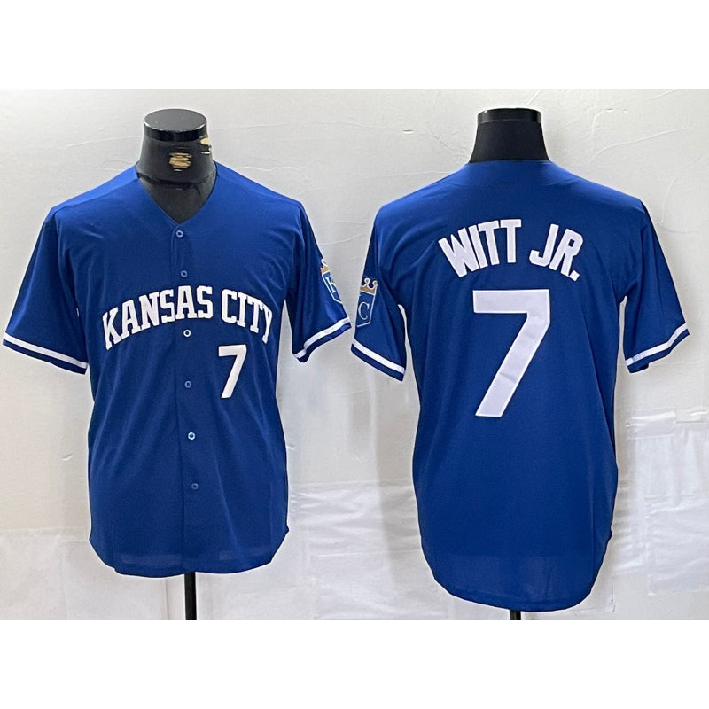 Kansas City Royals #7 Bobby Witt Jr Number Blue Fedasgoge Cool Base Stitched Jersey