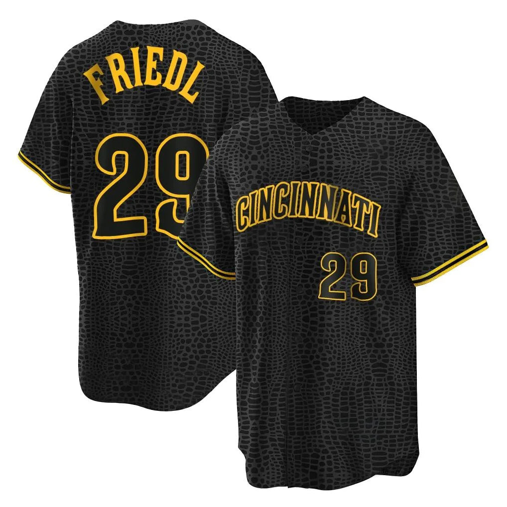 Cincinnati Reds #29 TJ Friedl Player Black Fedasgoge Snake Skin City Home Stitched Jerseys