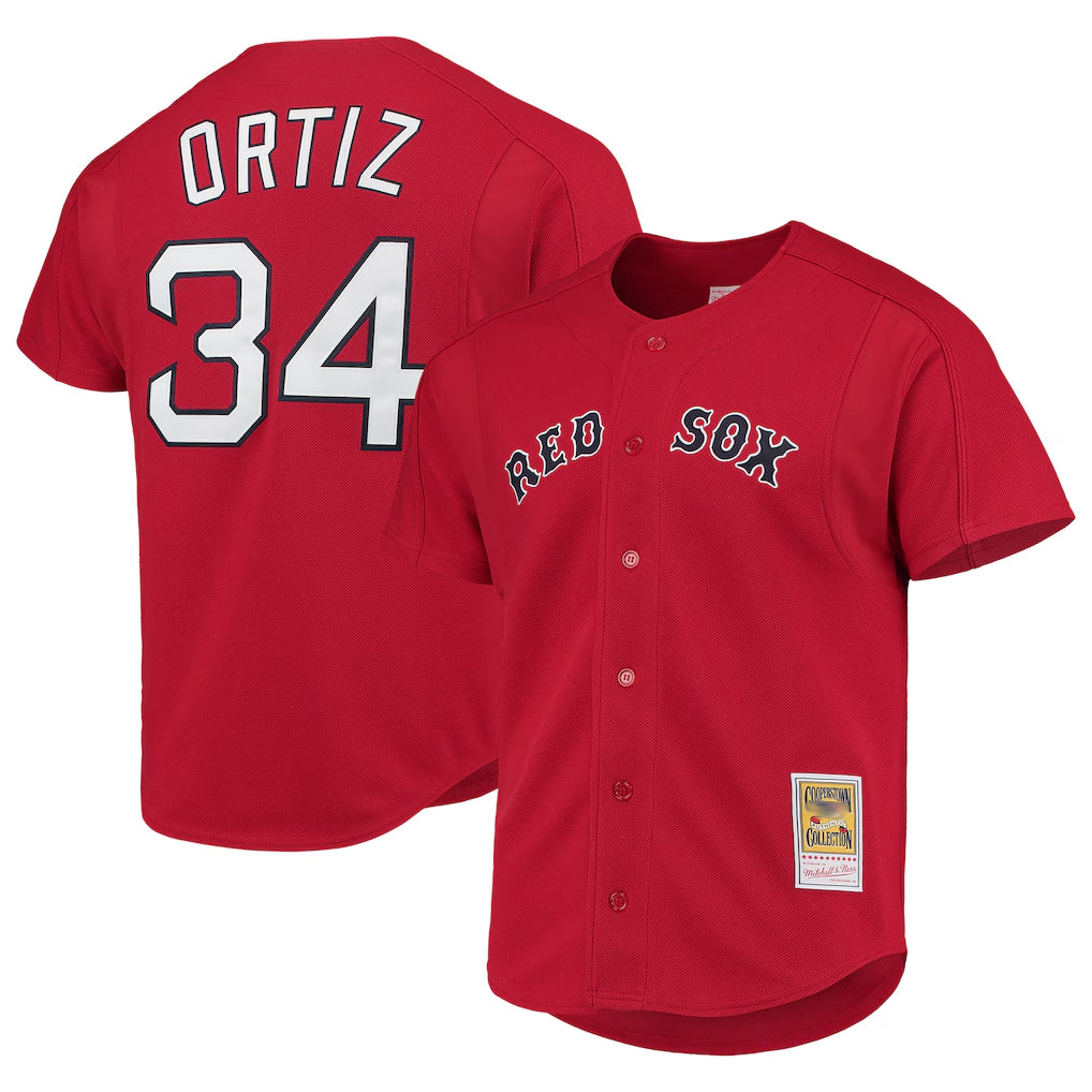 Boston Red Sox #34 David Ortiz Player Red Fedasgoge Mitchell & Ness Cooperstown Collection Home Stitched Jerseys
