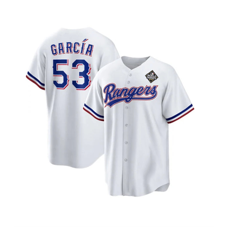 Texas Rangers #53 Adolis Garc¨ªa White Fedasgoge 2023 World Series Stitched Jersey