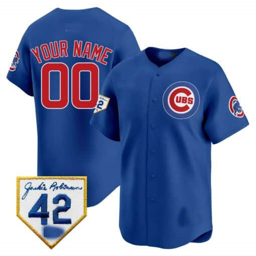 Custom Chicago Cubs 2024 Jackie Robinson Patch Vapor Premier Limited Jersey V2 ¨C Royal Fedasgoge