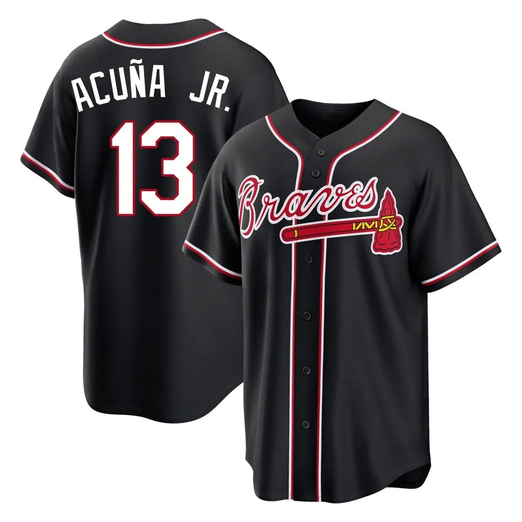 Atlanta Braves #13 Ronald Acuna Jr Player Black Fedasgoge Fashion Out Game Stitched Jerseys