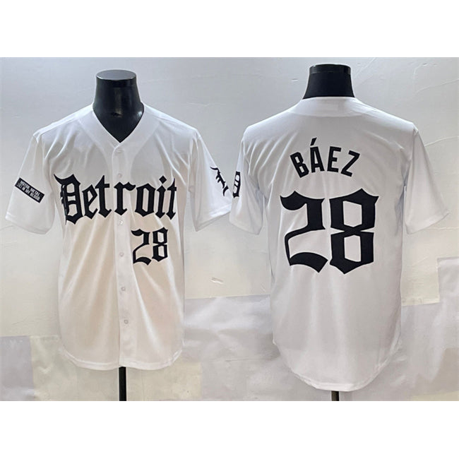 Detroit Tigers #28 Javier B¨¢ez White Fedasgoge 'Motor Gothic Edition' Vapor Premier Limited Stitched Jersey