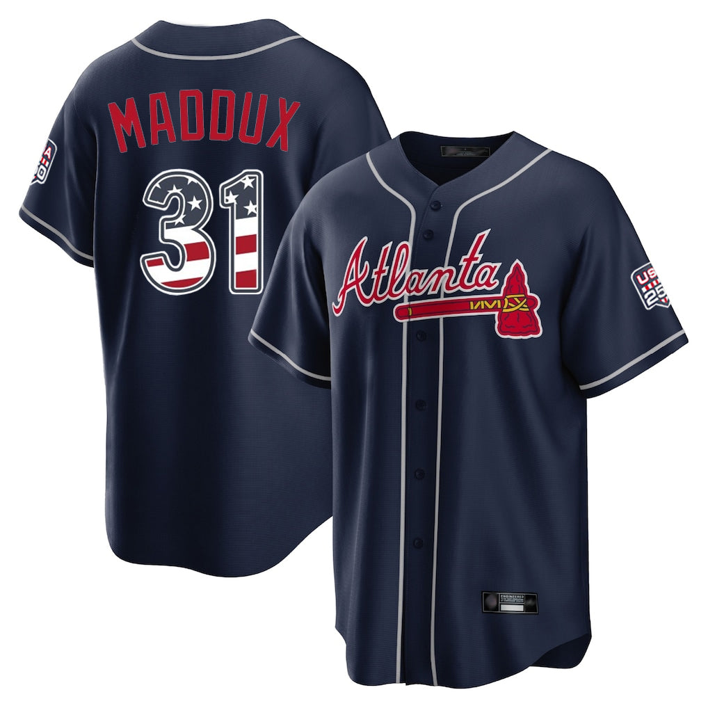 Atlanta Braves #31 Greg Maddux Player Navy Fedasgoge USA 250 Fourth Of July Limited Home Game Stitched Jerseys