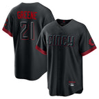 Cincinnati Reds #21 Hunter Greene Player Black Fedasgoge City Connect Home Game Stitched Jerseys