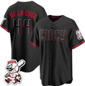 Cincinnati Reds #44 Elly De La Cruz Black Fedasgoge City Connect With Patch Limited Stitched Jersey